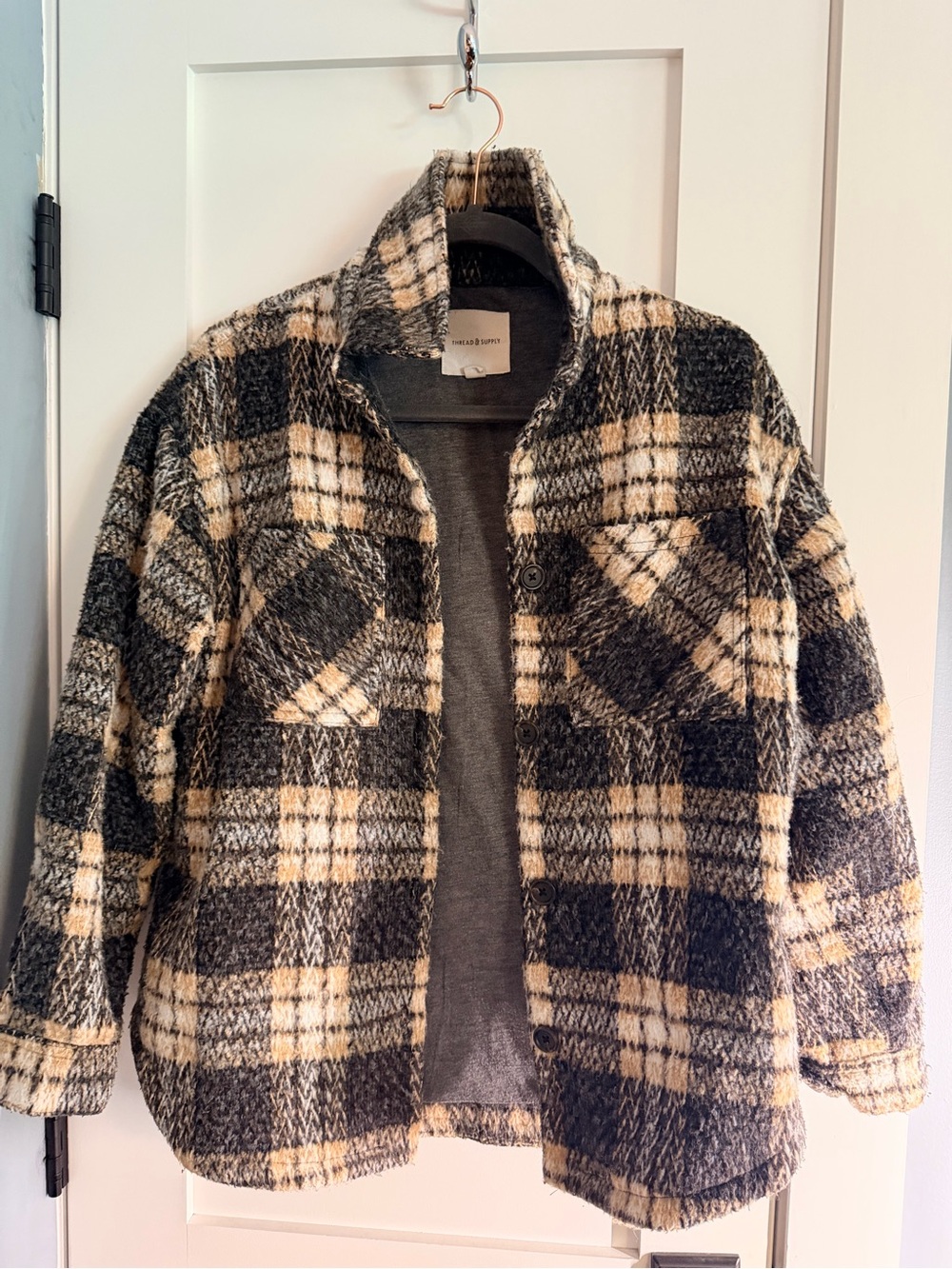 Plaid Shacket Jacket in Black, Cream & Tan